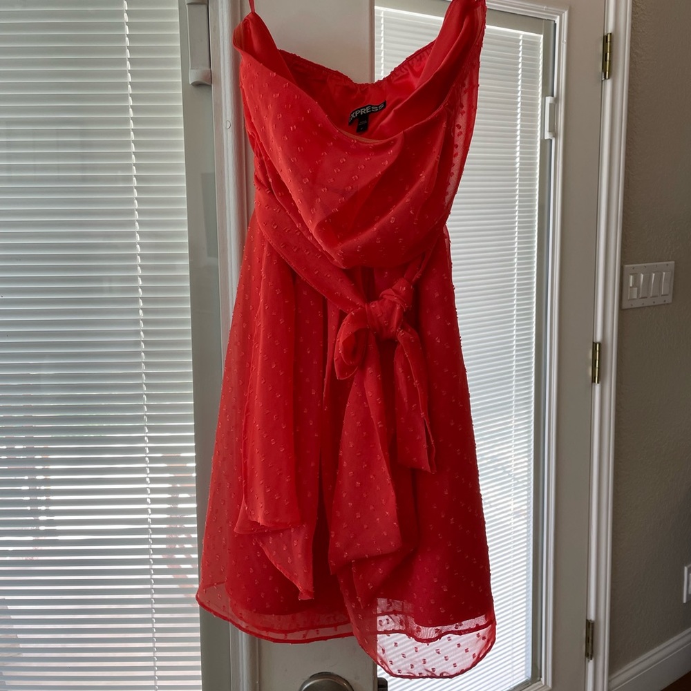 Strapless orange express dress with tie waist size 0